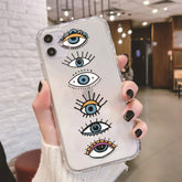 Cartoon Transparent Devil Eyes Embossed Painted Apple Phone Soft Case Protective Case